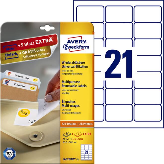 Etiketten A4 63,5x38,1 mm silber Folie glänzend, 525 St Etiketten A4 63,5x38,1 mm silber Folie glänzend, 525 St